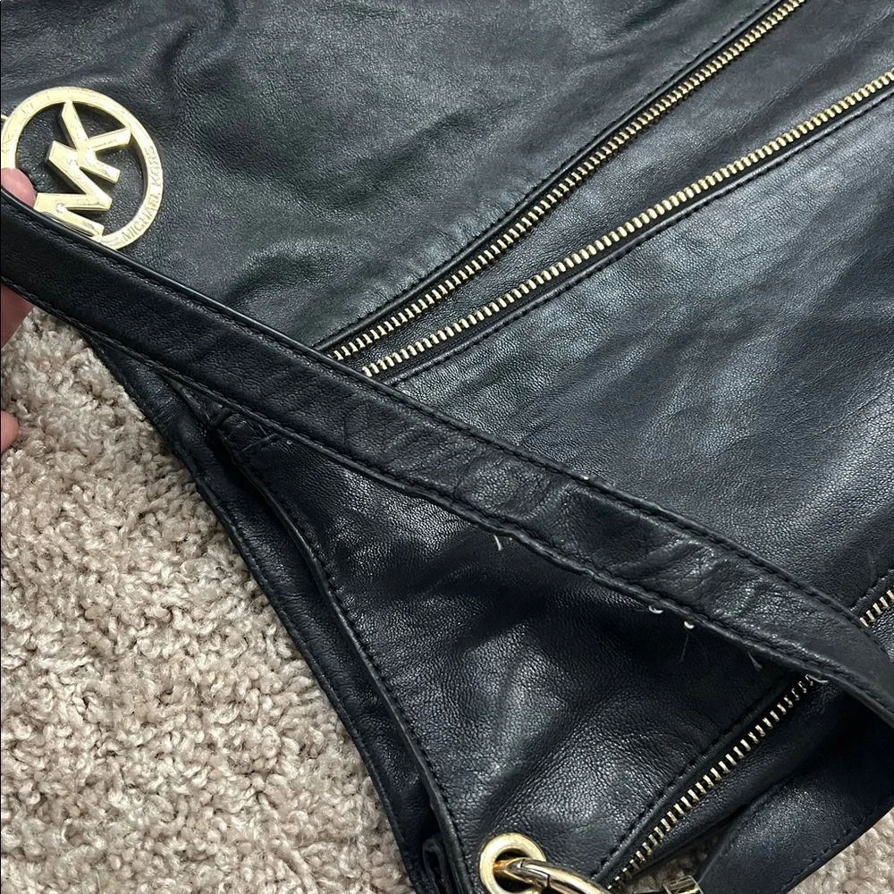 Michael Kors Black Shoulder Bag with Gold Accents